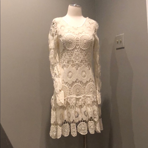 NWOT Free People white crochet long sleeve dress - Picture 3 of 4